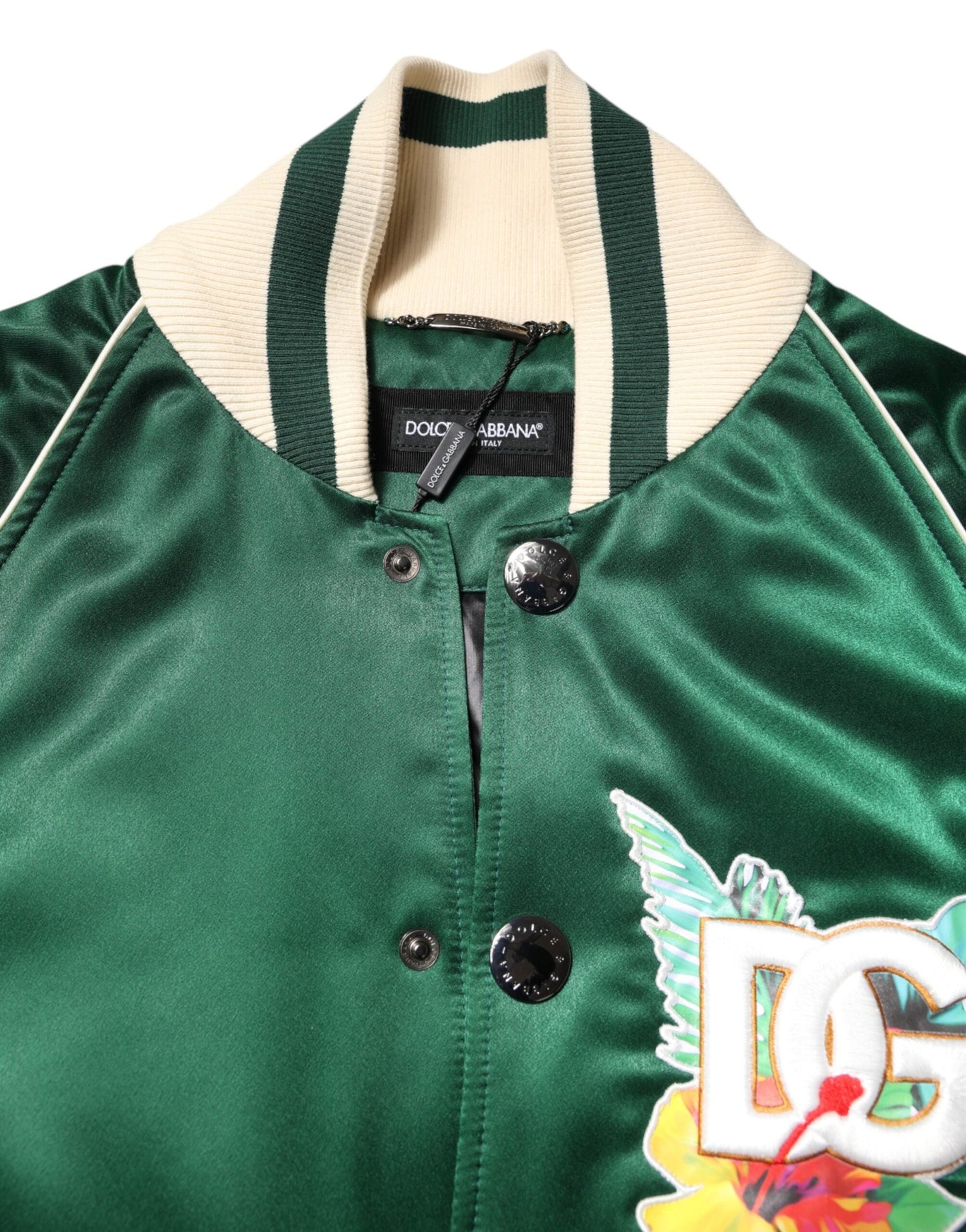 Dolce & Gabbana Green Floral DG Logo Full Zip Bomber Men's Jacket ()