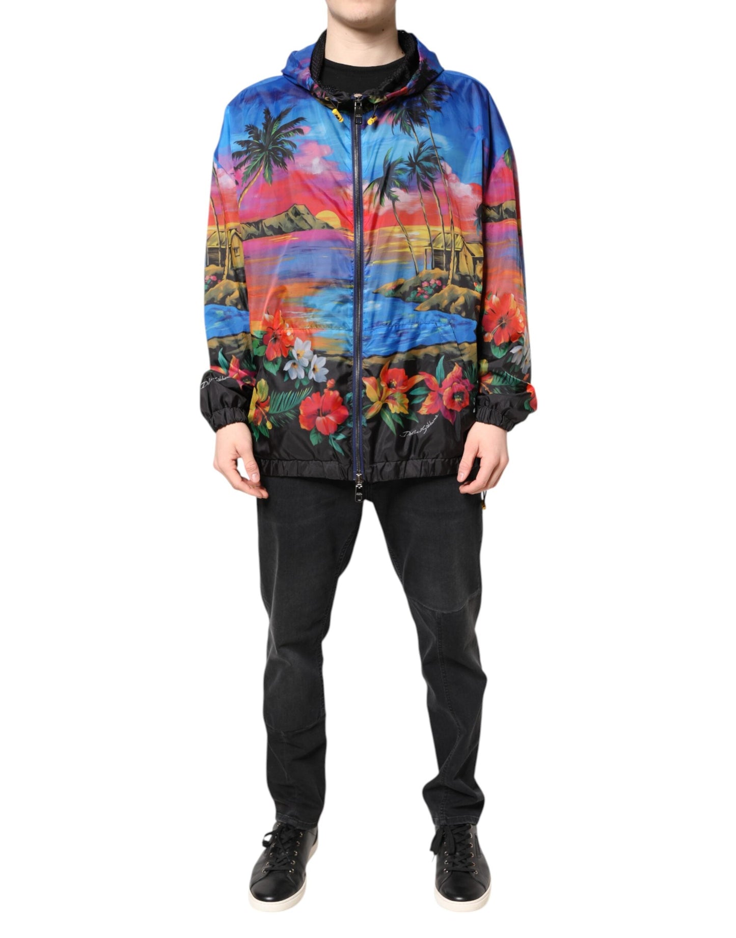 Dolce & Gabbana Multicolor Print Hooded Windbreaker Men's Jacket