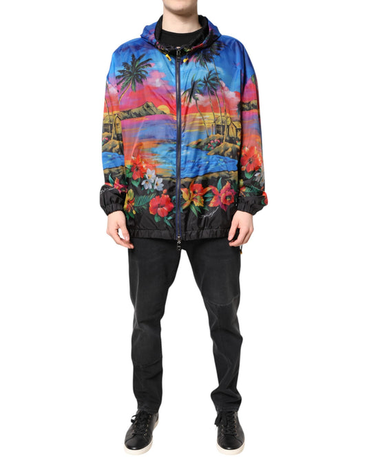 Dolce & Gabbana Multicolor Print Hooded Windbreaker Men's Jacket