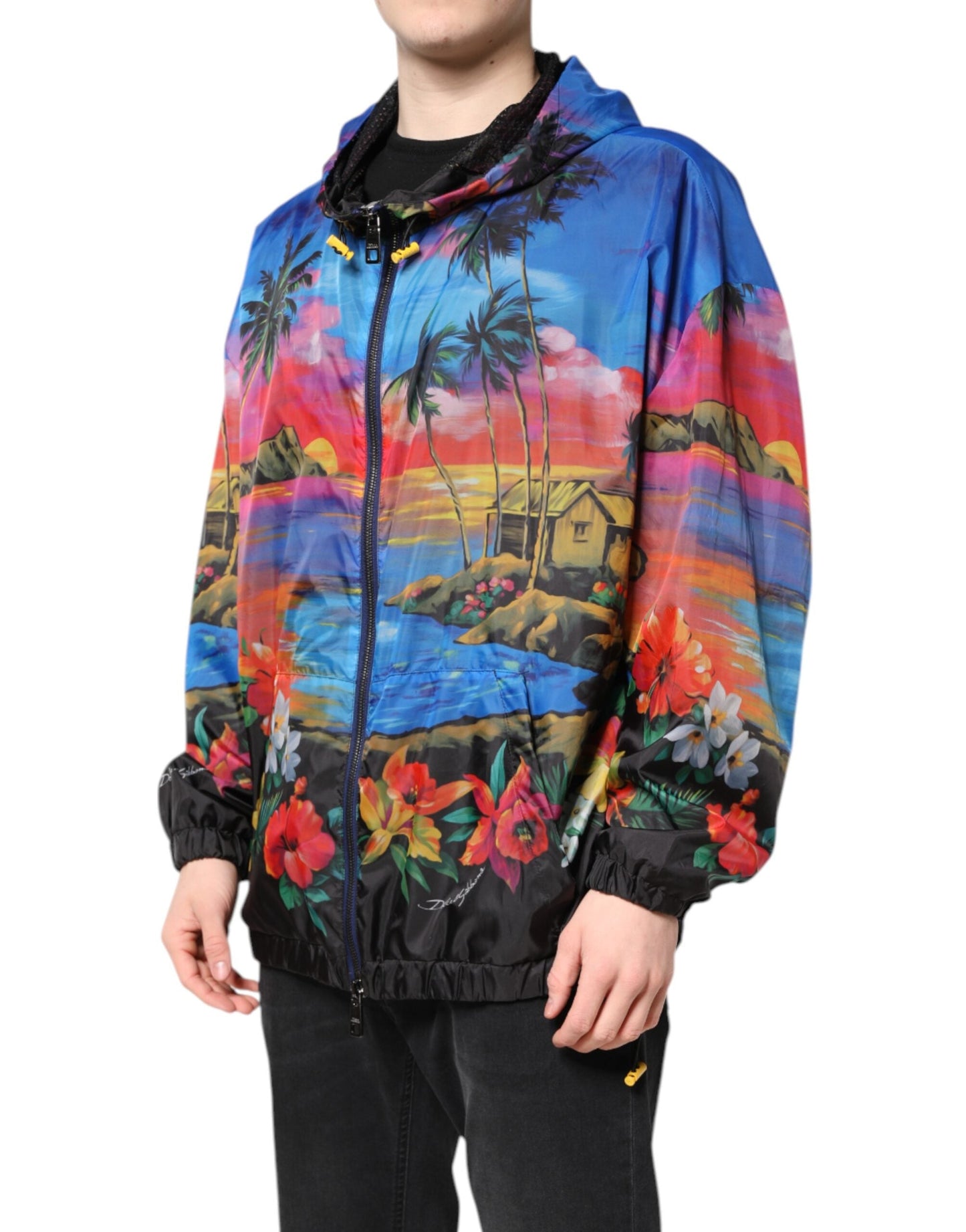 Dolce & Gabbana Multicolor Print Hooded Windbreaker Men's Jacket