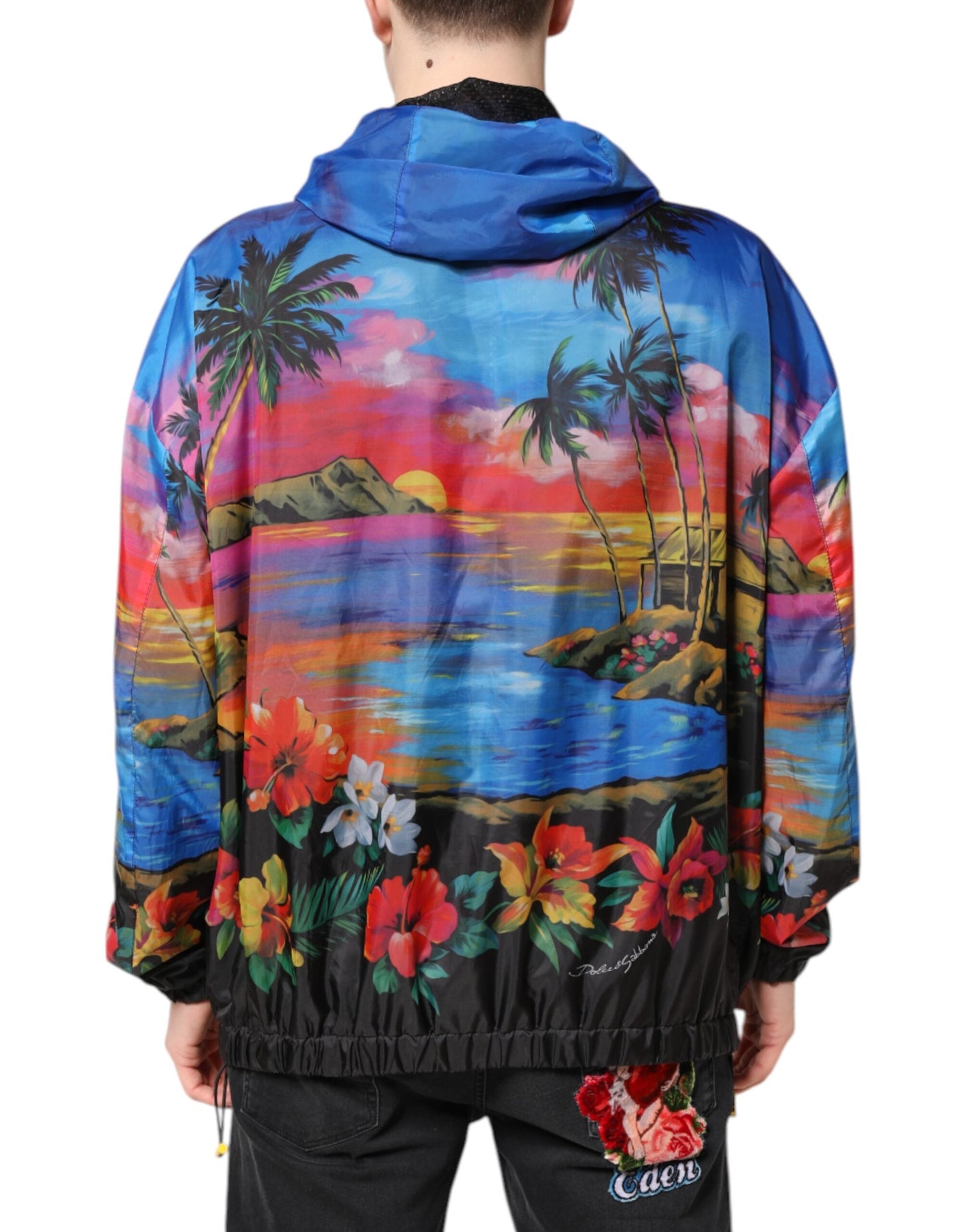 Dolce & Gabbana Multicolor Print Hooded Windbreaker Men's Jacket