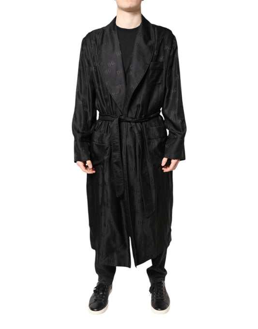 Dolce & Gabbana Black Silk DG Logo Men Wrap Robe Coat Men's Jacket