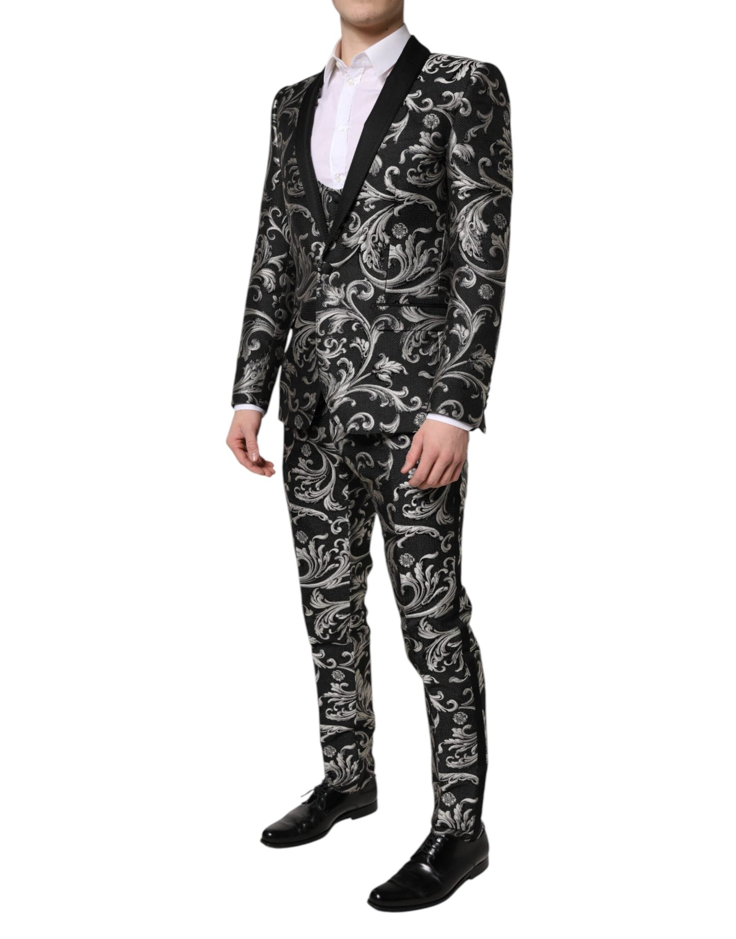 Dolce & Gabbana Black Gray MARTINI Jacquard Men 3 Piece Men's Suit