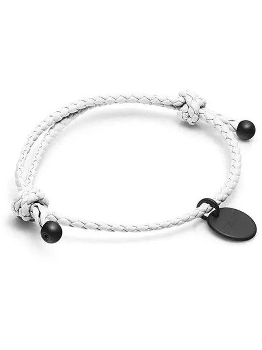 Bottega Veneta Logo Pendant Leather Bracelet White
