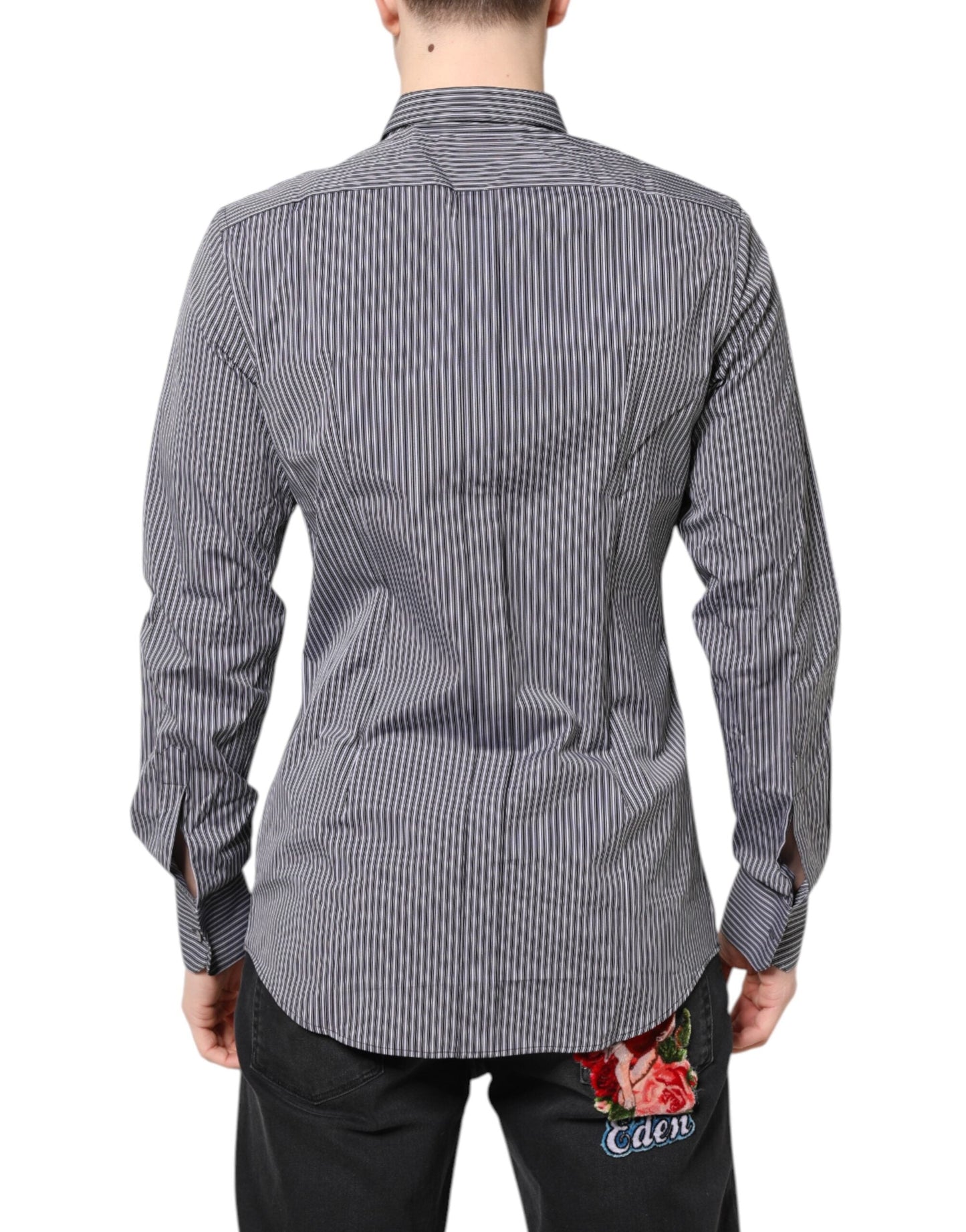 Dolce & Gabbana Black White Striped GOLD Formal Dress Men's Shirt