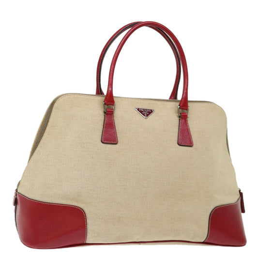 PRADA Hand Bag Canvas Beige Red  71097