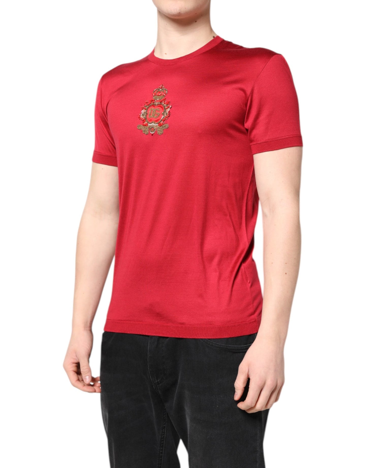 Dolce & Gabbana Red Silk DG Crown Logo Short Sleeve Men's T-shirt ()