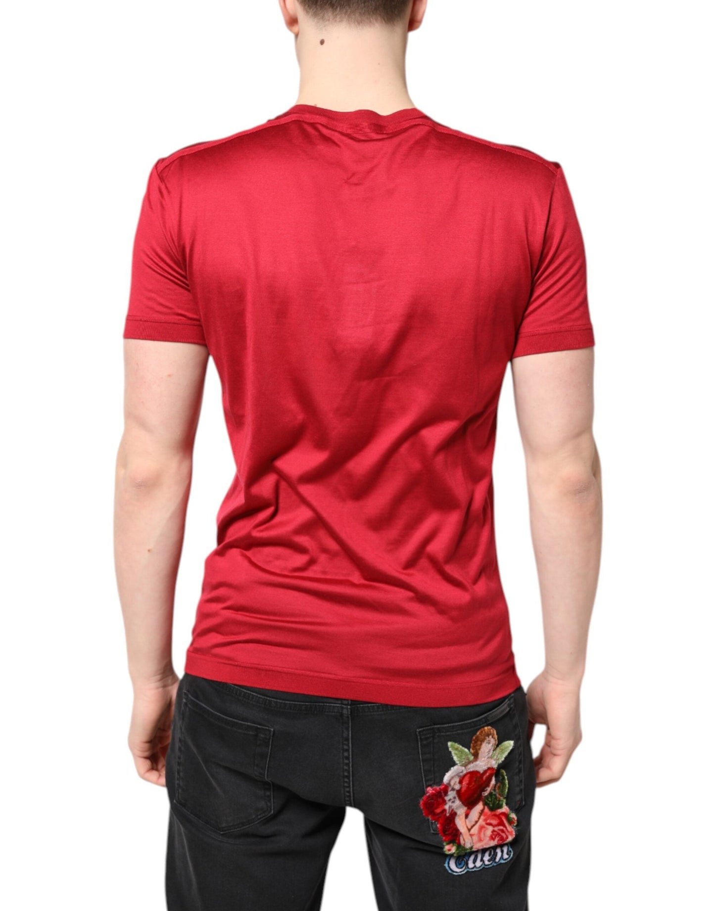 Dolce & Gabbana Red Silk DG Crown Logo Short Sleeve Men's T-shirt ()