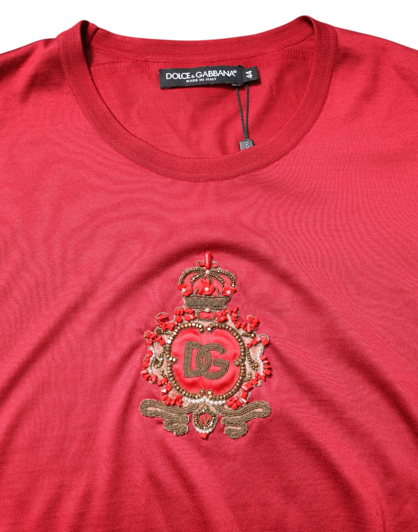 Dolce & Gabbana Red Silk DG Crown Logo Short Sleeve Men's T-shirt ()