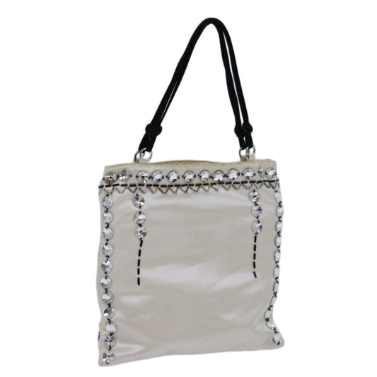 PRADA Hand Bag Satin White Black  71180