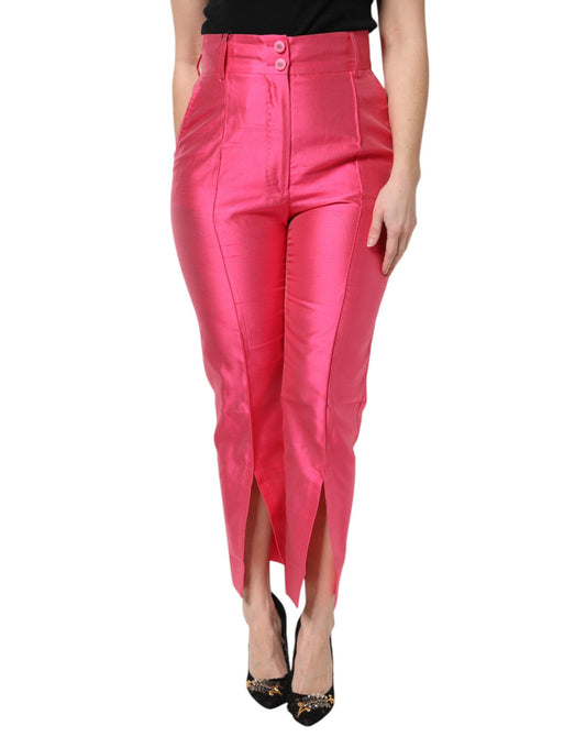Dolce & Gabbana Pink Silk High Waist Tapered Women's Pants