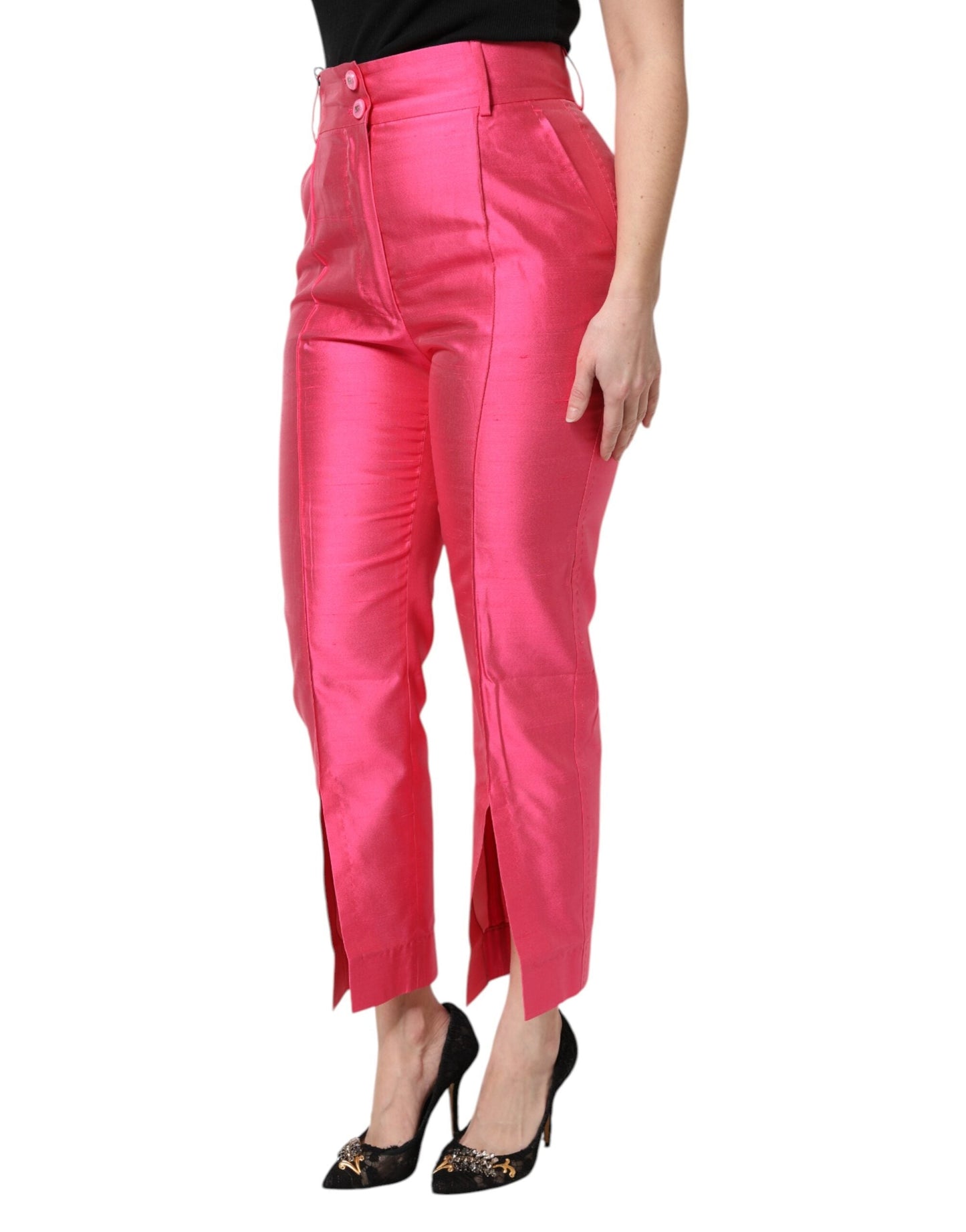 Dolce & Gabbana Pink Silk High Waist Tapered Women's Pants
