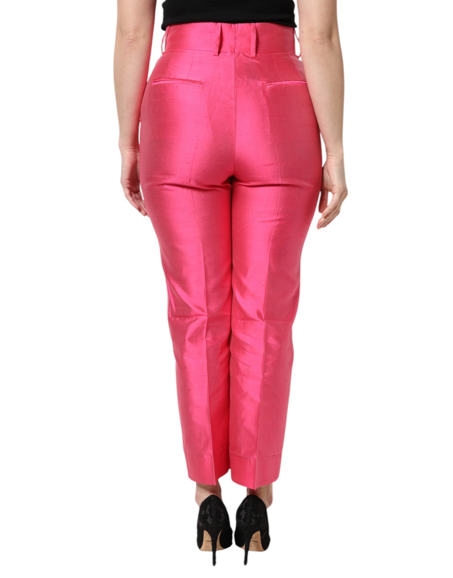 Dolce & Gabbana Pink Silk High Waist Tapered Women's Pants