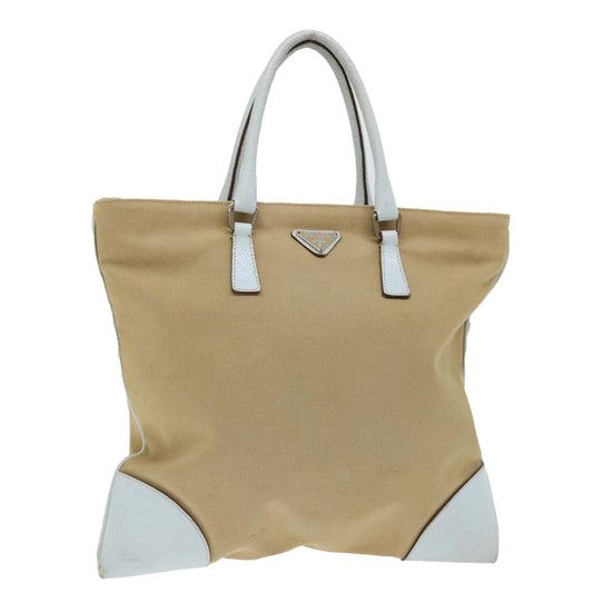 PRADA Hand Bag Canvas Beige Light Blue  71297