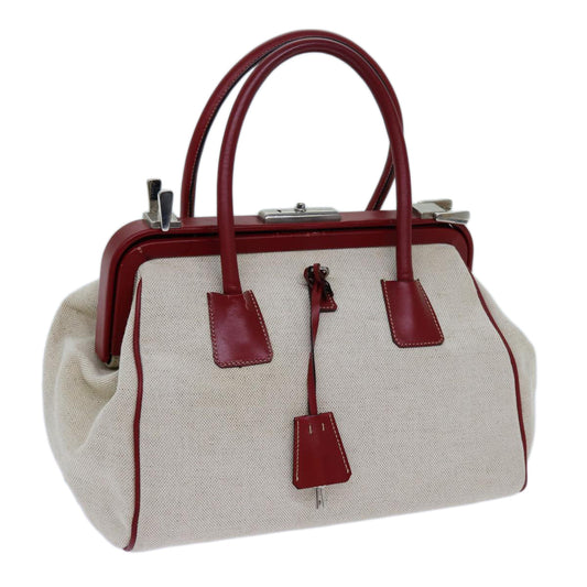PRADA Hand Bag Canvas Beige  71304