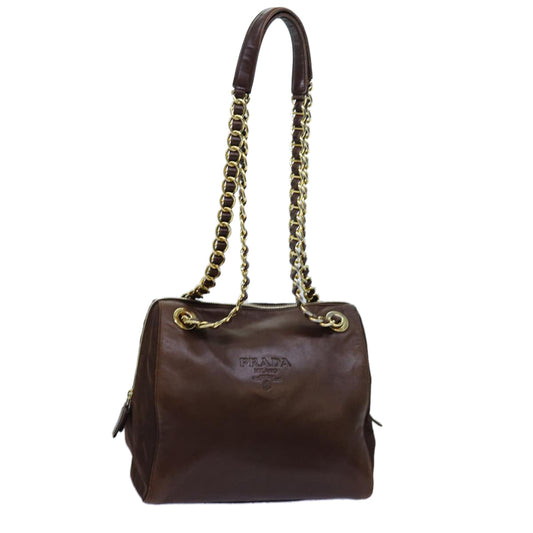 PRADA Chain Shoulder Bag Leather Brown  71495
