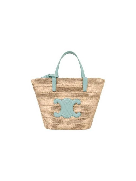 CELINE Teen Supple Classic Panier Raffia Tote Bag Pool