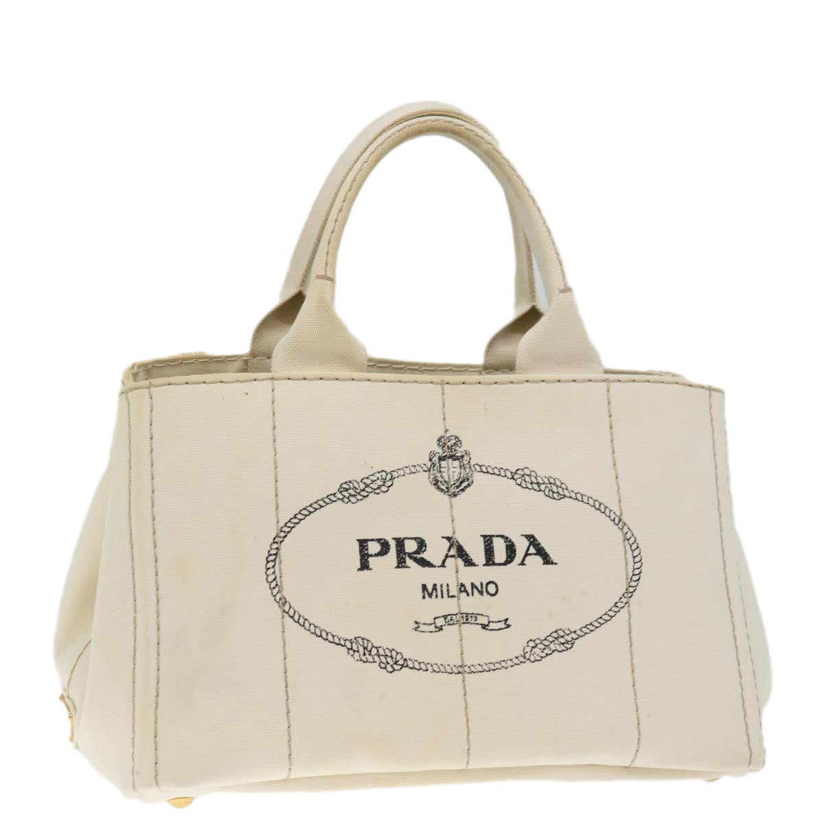 PRADA Canapa MM Hand Bag Canvas Cream  71586