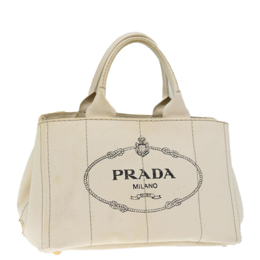 PRADA Canapa MM Hand Bag Canvas Cream  71586