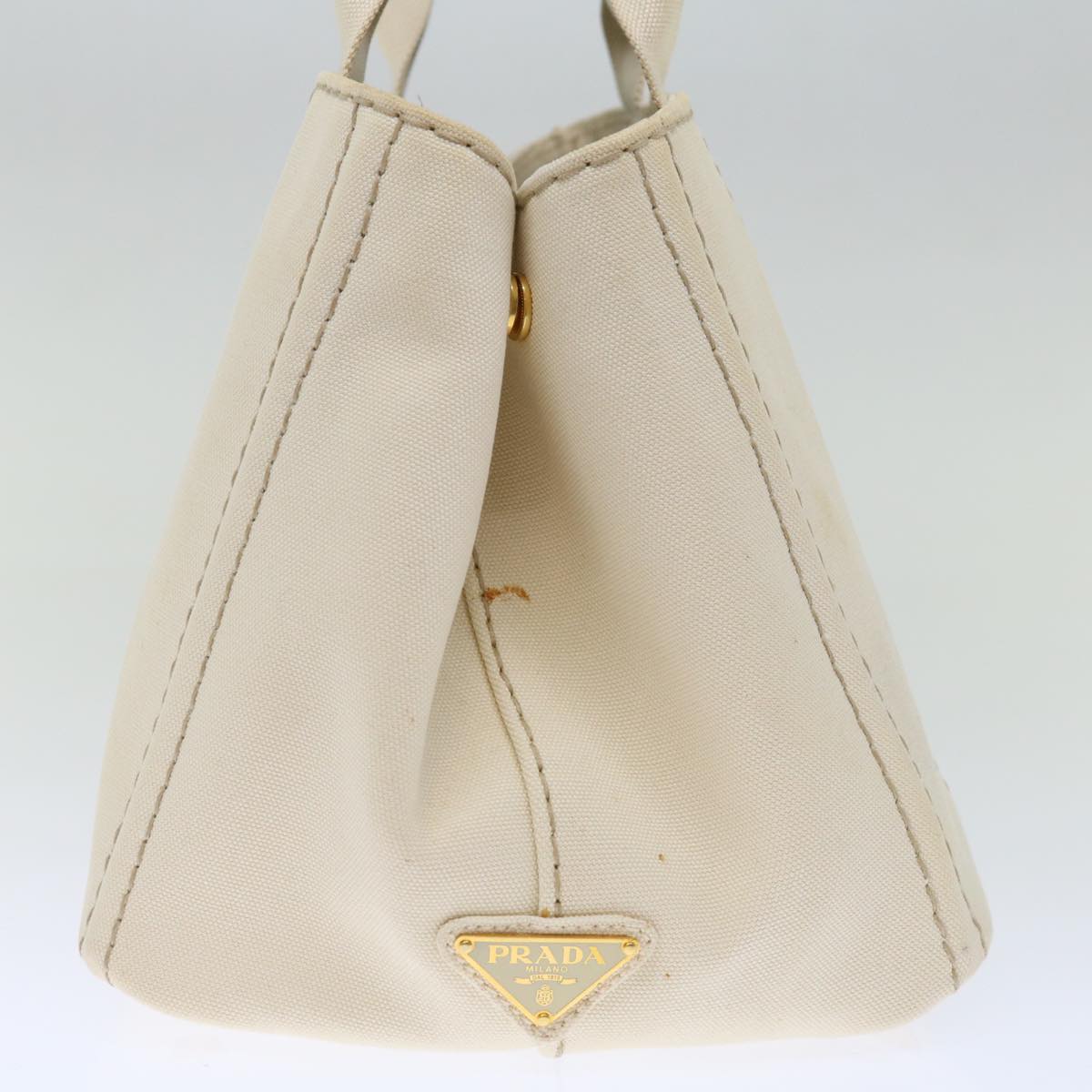 PRADA Canapa MM Hand Bag Canvas Cream  71586