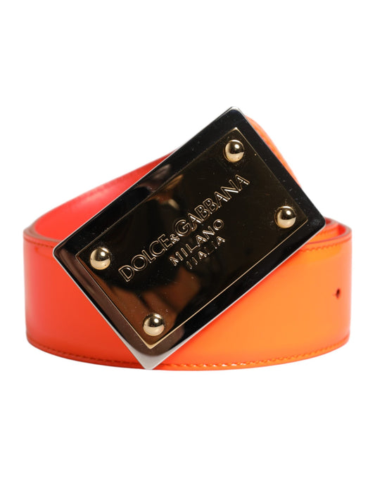 Dolce & Gabbana Orange Gold Tone Metal Logo Buckle Men's Belt ()