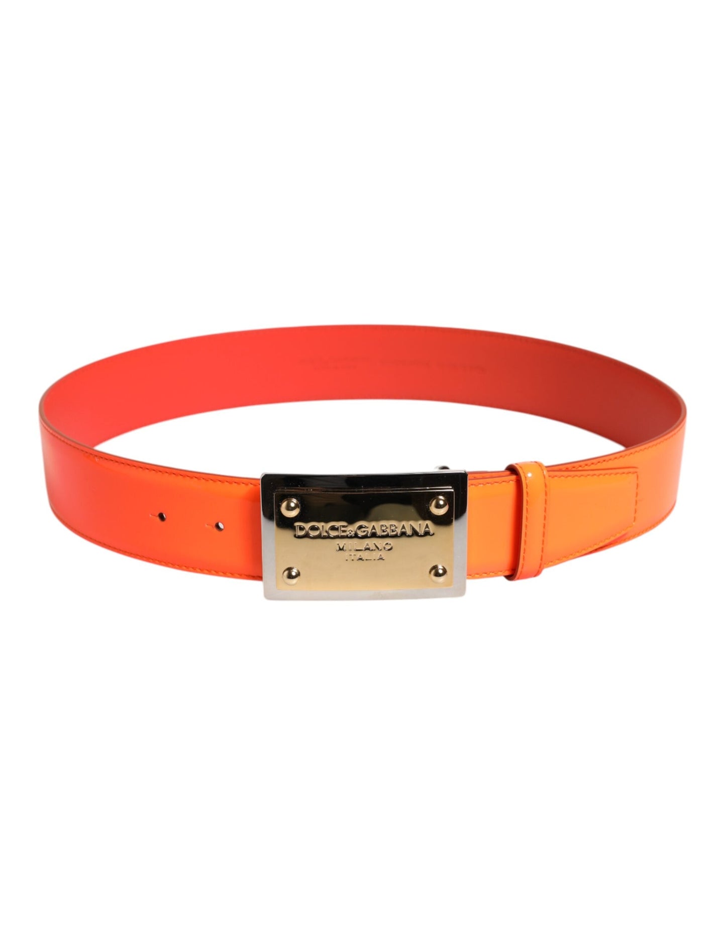 Dolce & Gabbana Orange Gold Tone Metal Logo Buckle Men's Belt ()