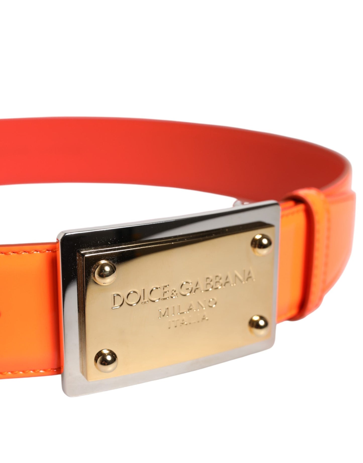 Dolce & Gabbana Orange Gold Tone Metal Logo Buckle Men's Belt ()