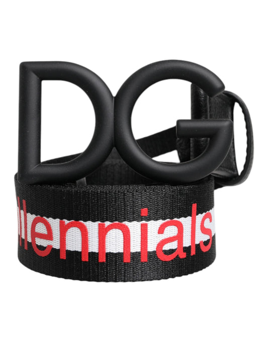 Dolce & Gabbana Black Polyester Logo Print DG Buckle Men's Belt