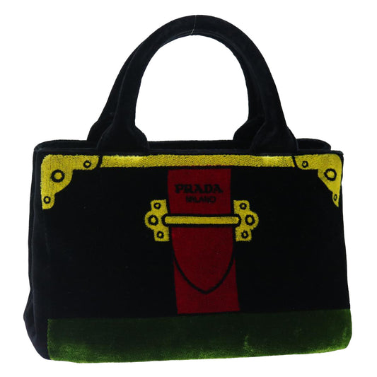 PRADA Hand Bag Velor Black Green Red  71639A