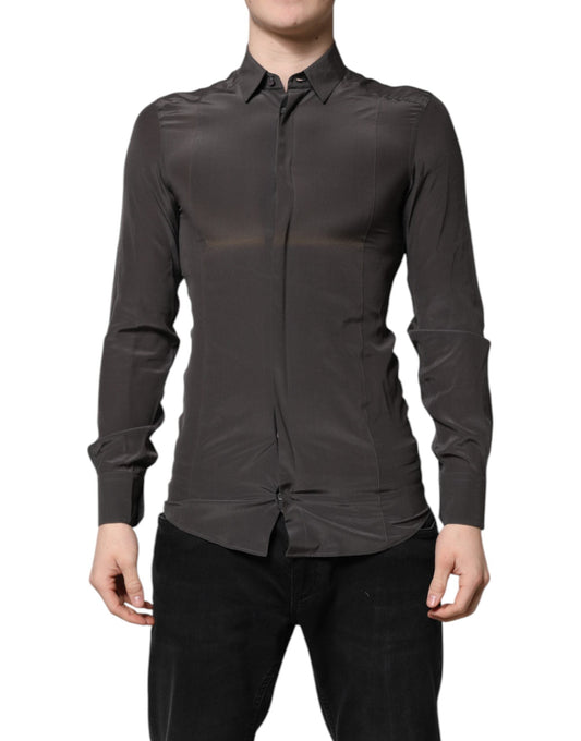 Dolce & Gabbana Dark Gray Silk GOLD Dress Formal Men's Shirt ()