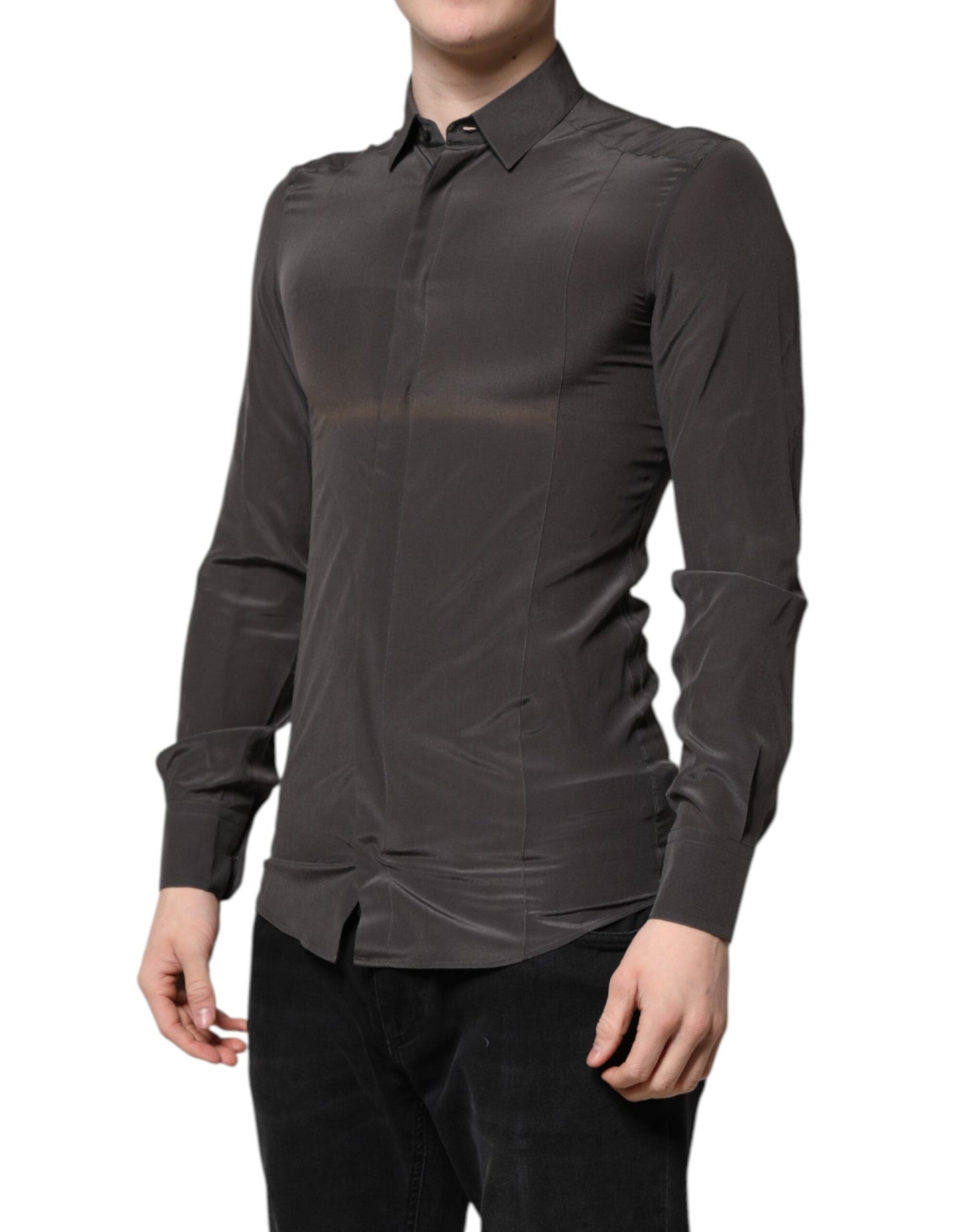 Dolce & Gabbana Dark Gray Silk GOLD Dress Formal Men's Shirt ()