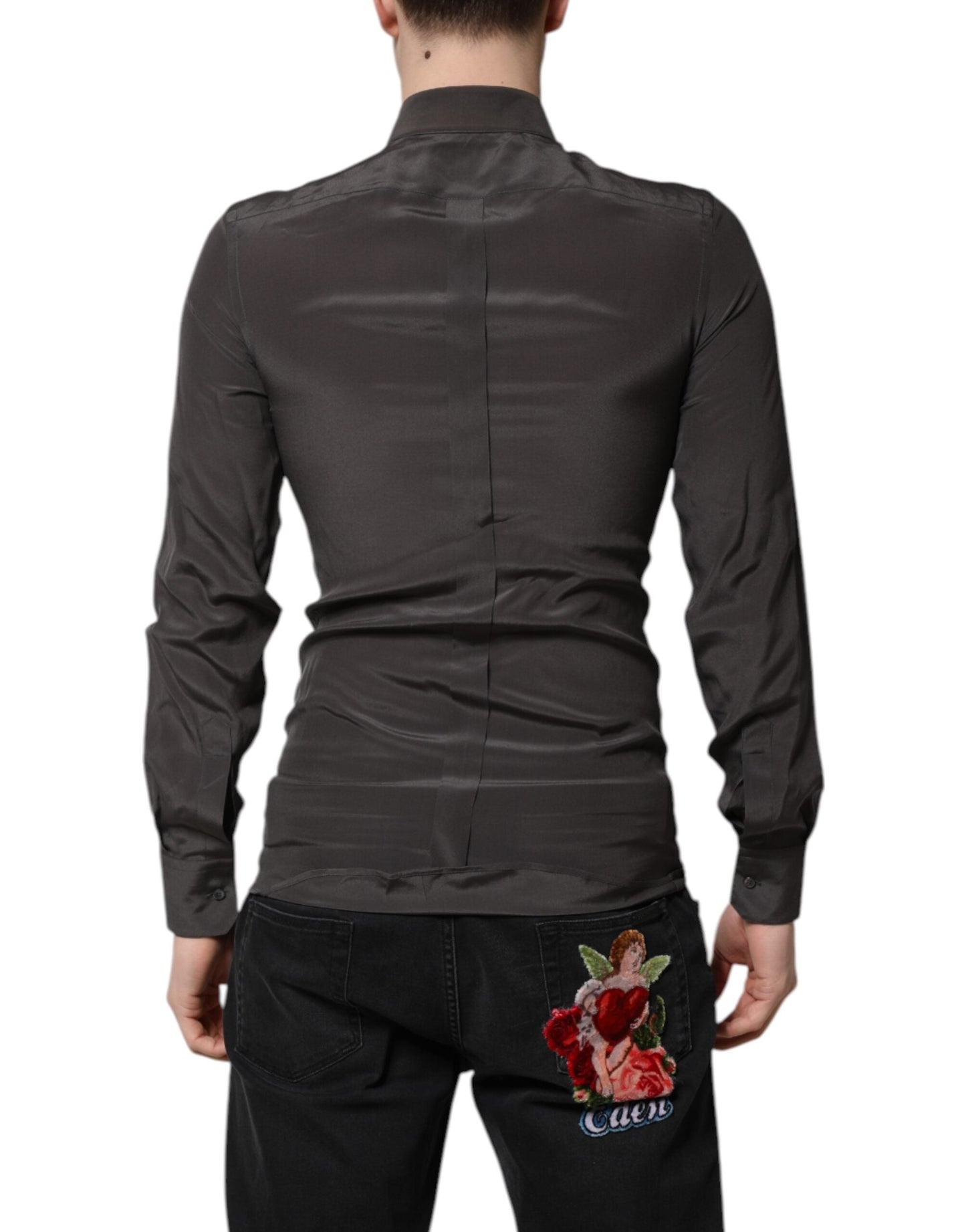 Dolce & Gabbana Dark Gray Silk GOLD Dress Formal Men's Shirt ()