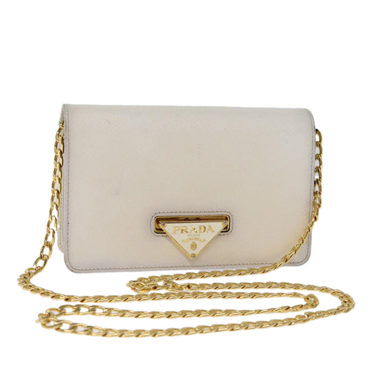 PRADA Chain Shoulder Bag Safiano leather White  71652A