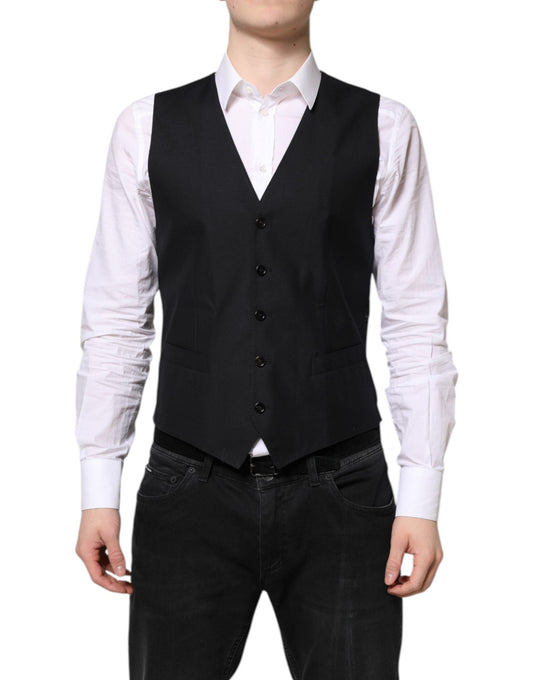 Dolce & Gabbana Black Wool Waistcoat Dress Formal Men's Vest
