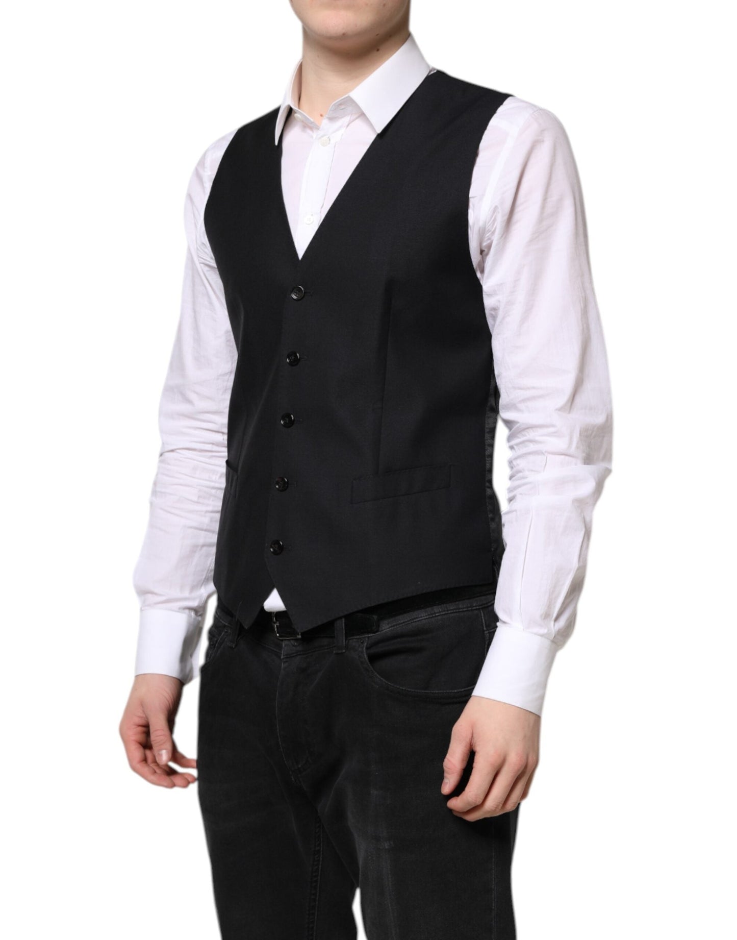 Dolce & Gabbana Black Wool Waistcoat Dress Formal Men's Vest