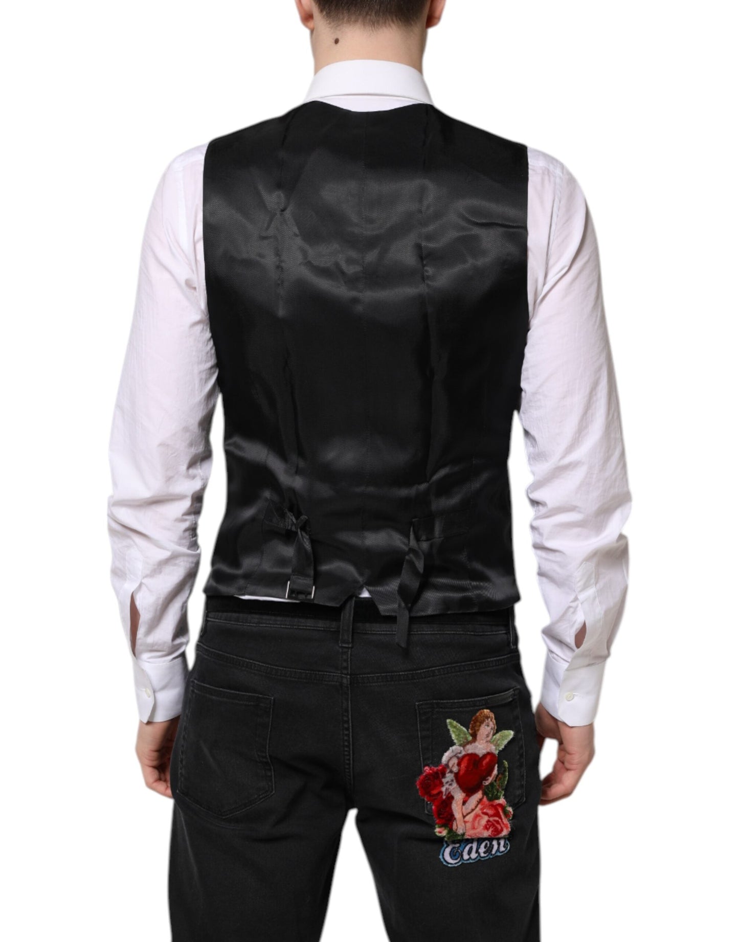 Dolce & Gabbana Black Wool Waistcoat Dress Formal Men's Vest