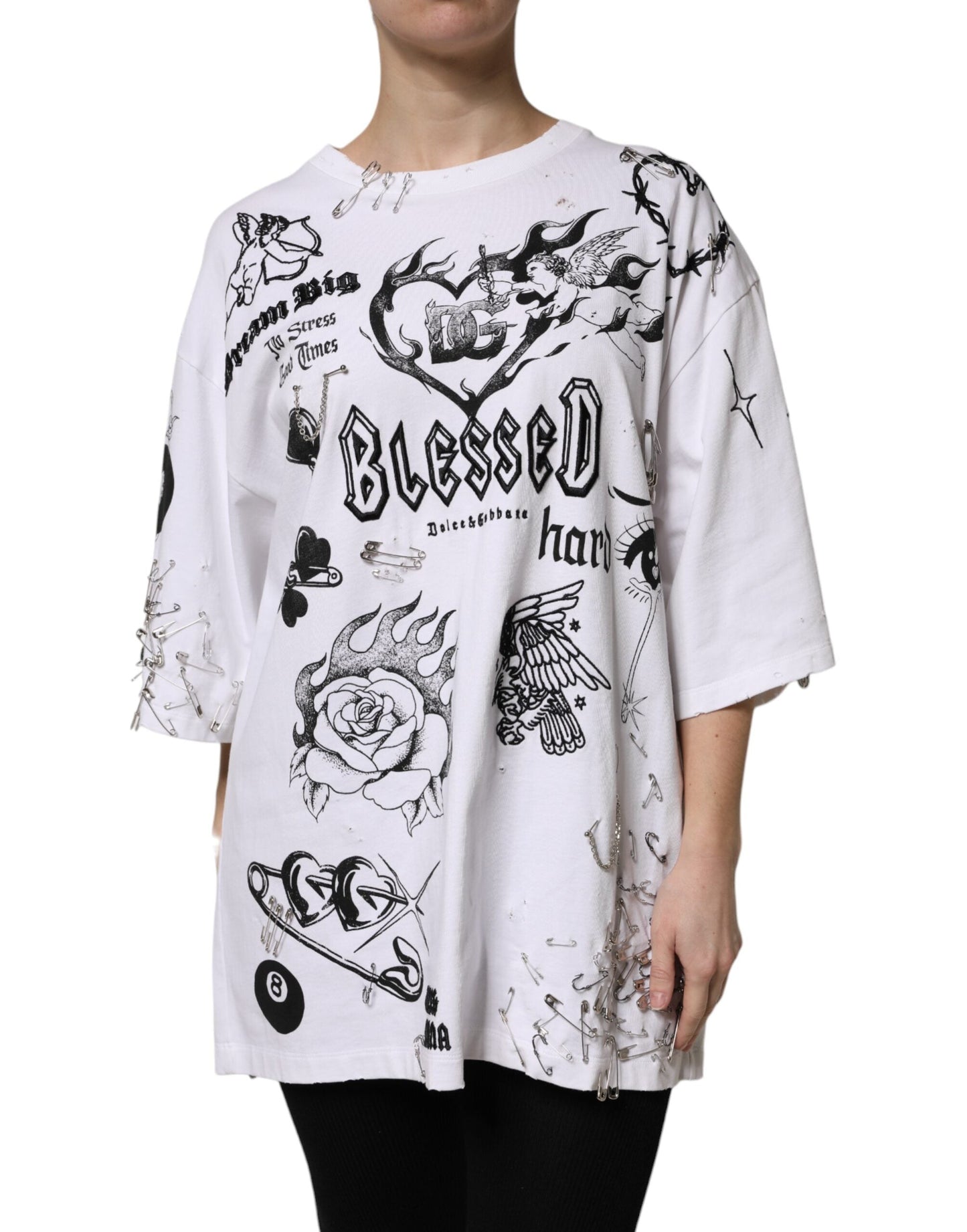 Dolce & Gabbana White Cotton DG BLESSED Printed Women's T-shirt