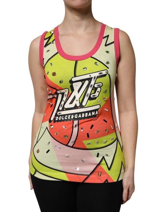 Dolce & Gabbana Multicolor Printed Crystal Embellishment Women's Top