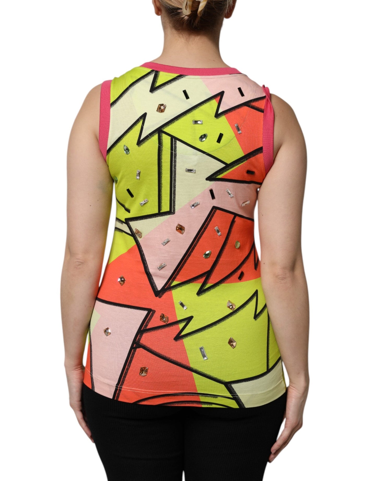 Dolce & Gabbana Multicolor Printed Crystal Embellishment Women's Top