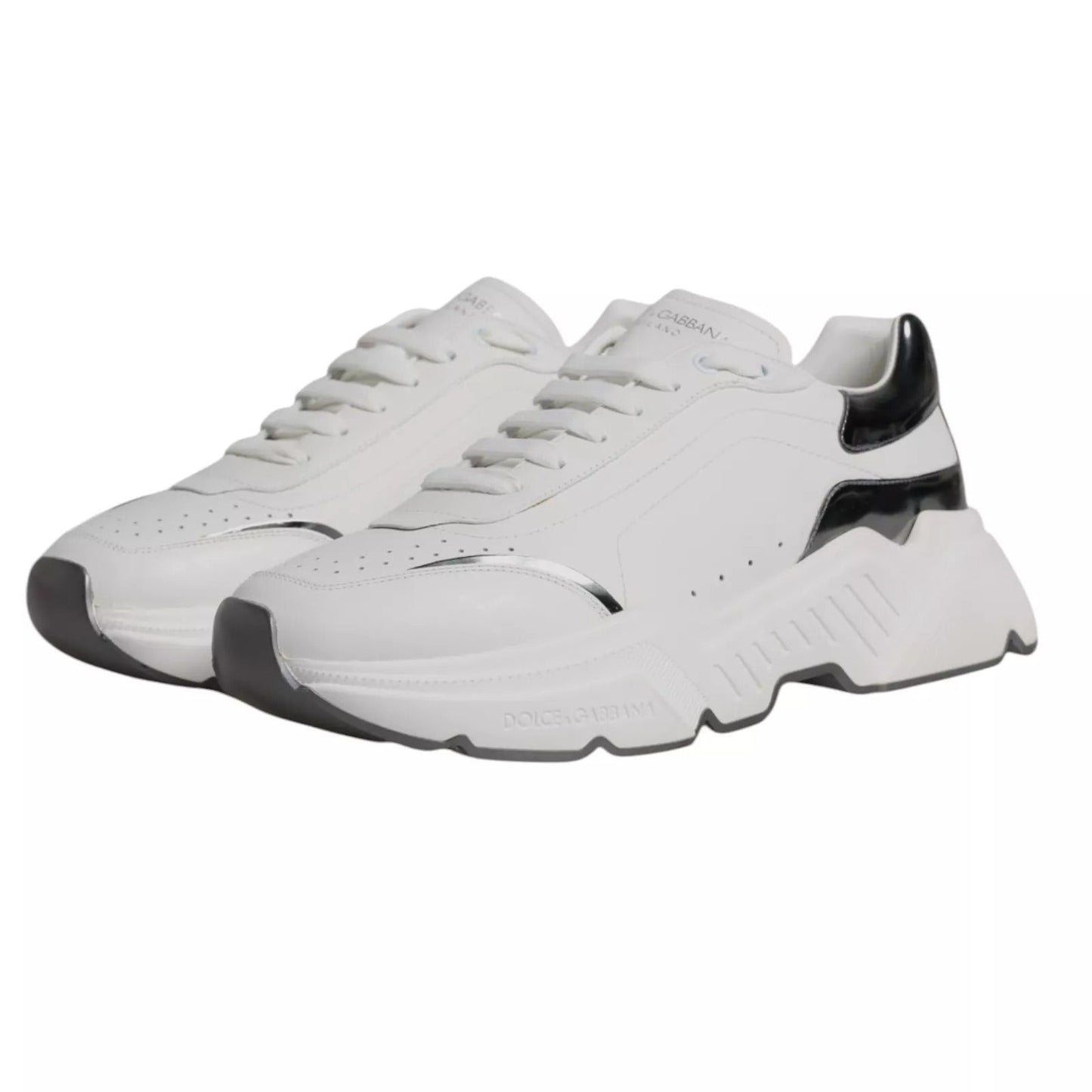 Dolce & Gabbana White Silver DAYMASTER Leather Sneakers Men's Shoes ()