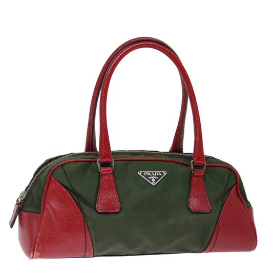 PRADA Hand Bag Nylon Khaki Red  71871