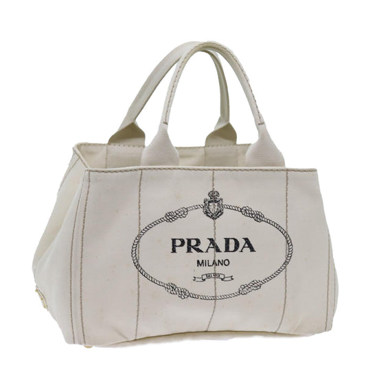 PRADA Canapa MM Hand Bag Canvas White  71877