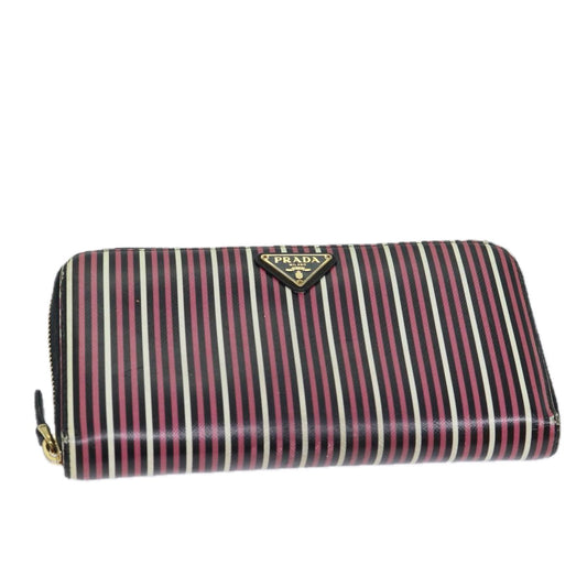 PRADA Long Wallet Leather Pink Black  72018