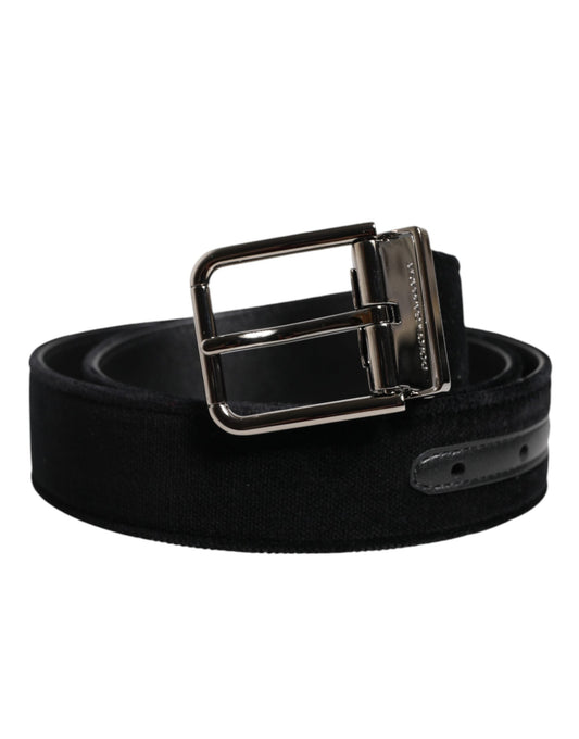 Dolce & Gabbana Black Cotton Silver Metal Buckle Men's Belt