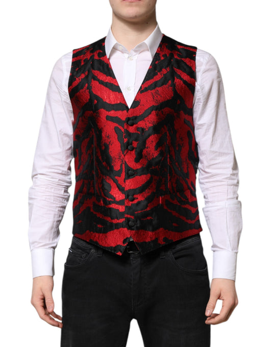 Dolce & Gabbana Red Black Stripe Dress Formal Waistcoat Men's Vest