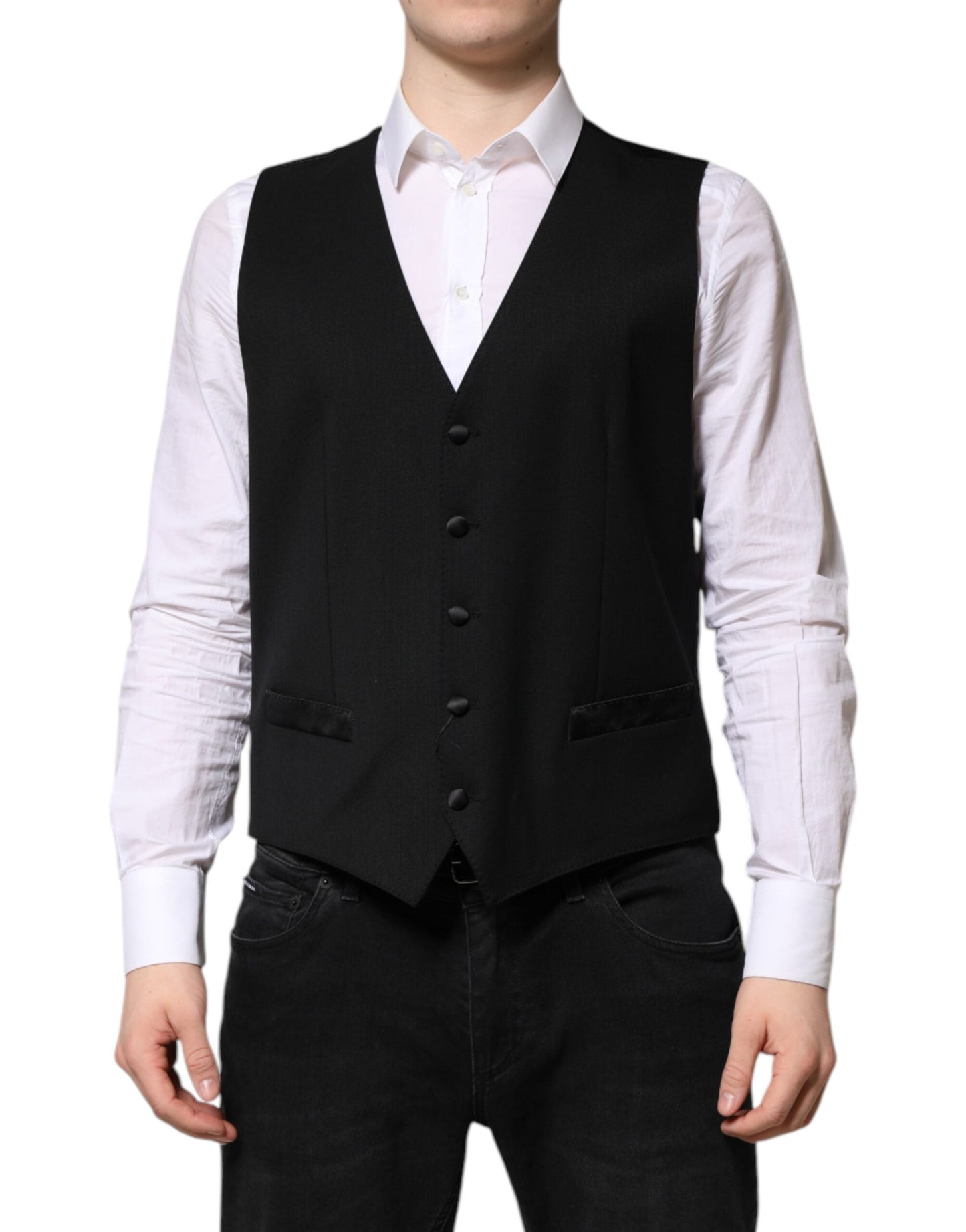 Dolce & Gabbana Black Wool Dress Formal Men Waistcoat Men's Vest
