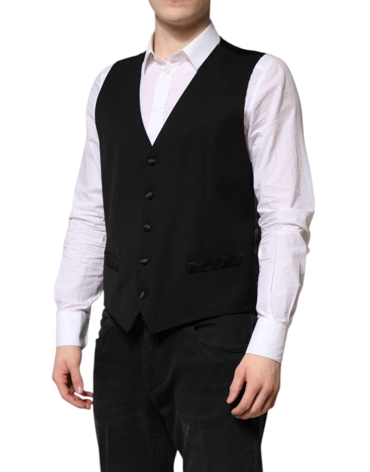 Dolce & Gabbana Black Wool Dress Formal Men Waistcoat Men's Vest