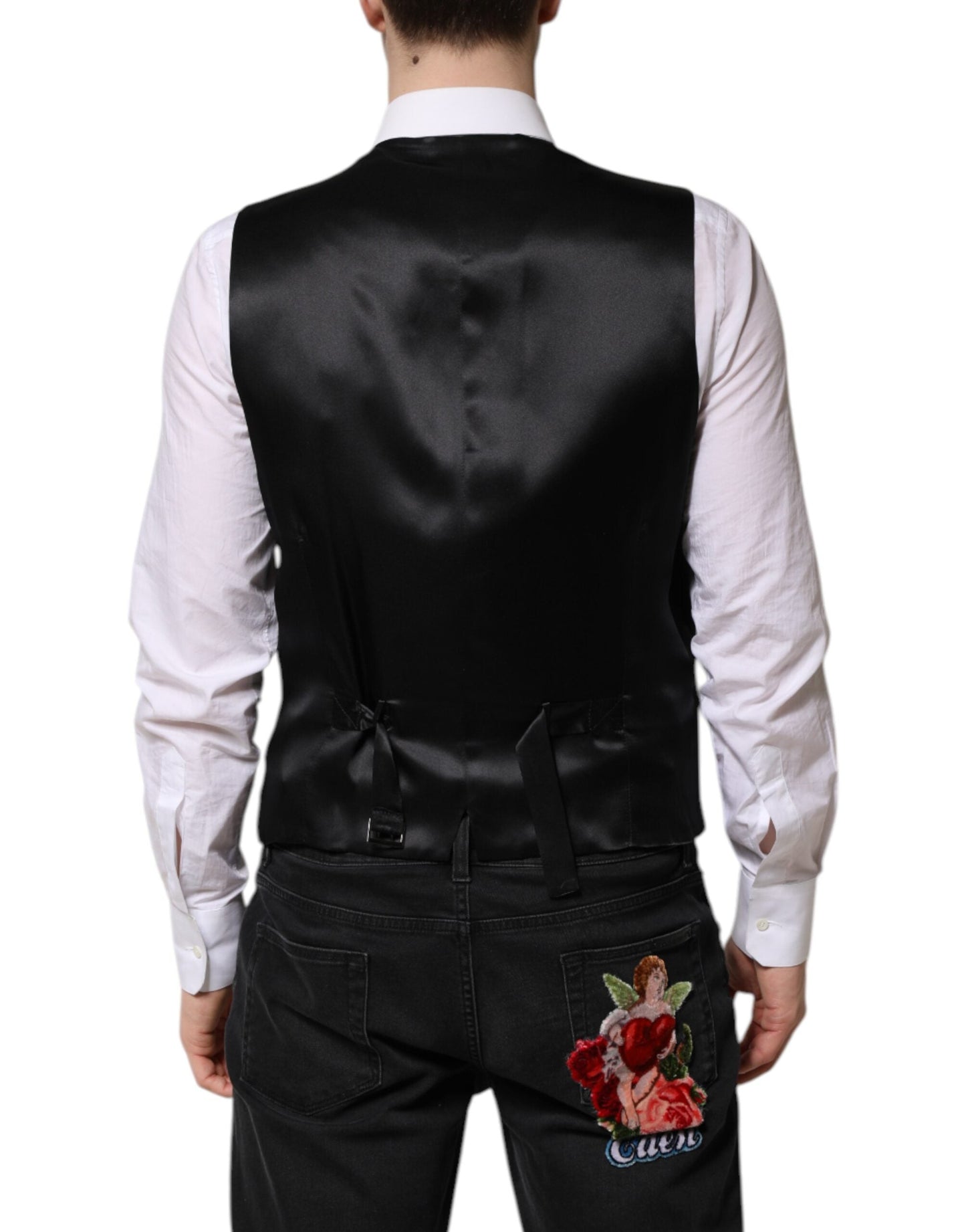 Dolce & Gabbana Black Wool Dress Formal Men Waistcoat Men's Vest