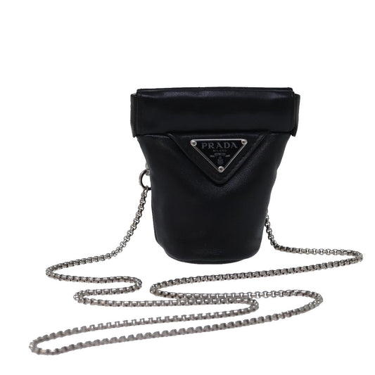 PRADA Chain Shoulder Pouch Leather Black  72105