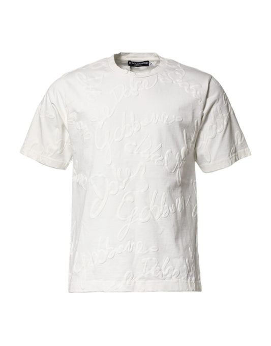 Dolce & Gabbana White Cotton Logo Embossed Crew Neck Men's T-shirt